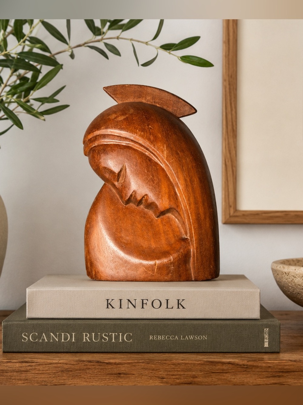 Vintage Mid Century Modern Abstract Wood Sculpture Bust Scandinavian